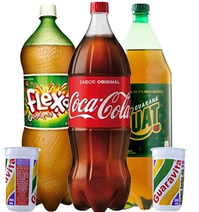 garrafas de 2l de coca, kuat e flexa por 2 copos de guaravita